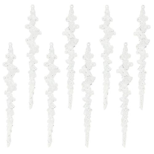 Artículo Carámbanos brillantes para colgar decoración invernal blanco 24cm 8ud