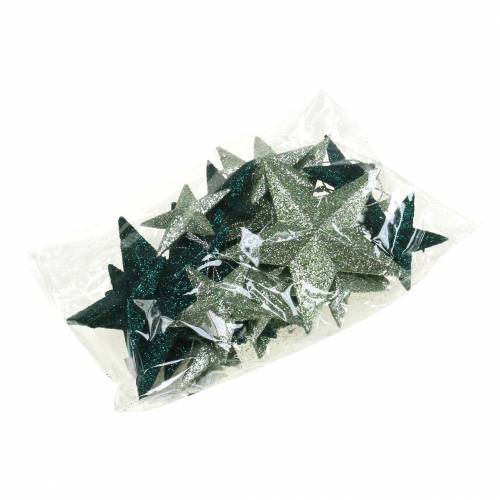 Artículo Juego de perchas decorativas con estrellas brillantes y adornos dispersos esmeralda, verde claro 9 cm/5 cm 18 piezas