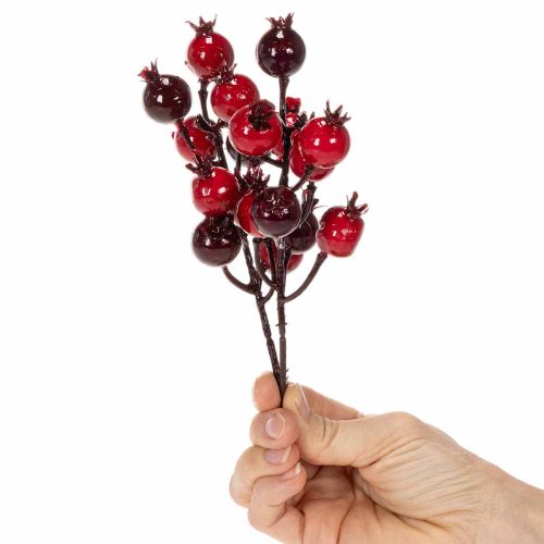 Artículo Rama artificial de granada con tallos ramificados para decoración de jarrones, 19 cm, 4 unidades.