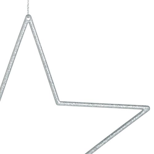 Artículo Estrellas decorativas grandes decoración plateada con purpurina para colgar 24cm 6 uds.