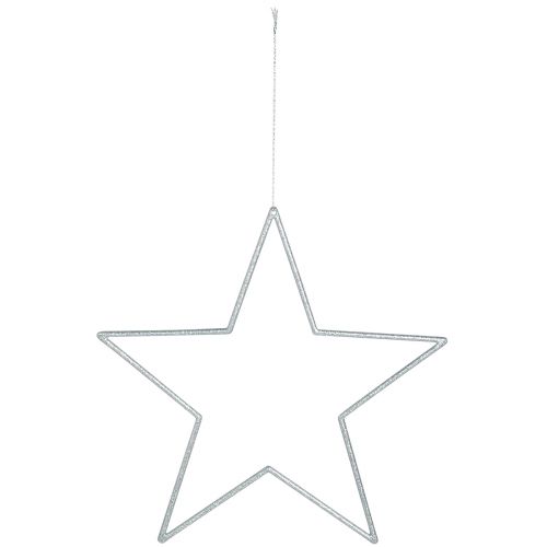 Artículo Estrellas decorativas grandes decoración plateada con purpurina para colgar 24cm 6 uds.