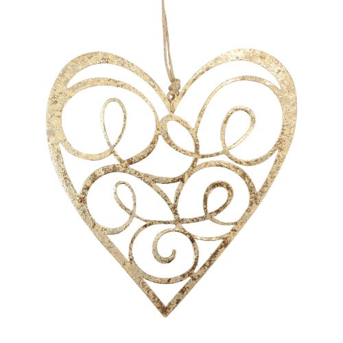 Decoración colgante ventana corazones de metal decoración  corazones dorado 17cm 2ud-14006