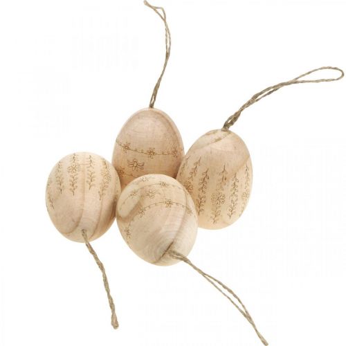 Floristik24 Huevos de pascua huevos de madera para colgar con cuerda de yute 7cm 4uds