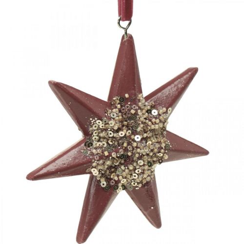 Artículo Colgante navideño estrella decorativa para colgar Burdeos 4 piezas