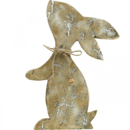 Artículo Conejito de madera, primavera, conejito de Pascua sentado, decoración de Pascua con estampado natural, blanqueado Al. 26 cm