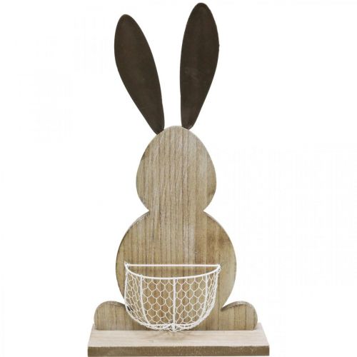 Floristik24 Conejito de madera con cesta, decoración primaveral, Conejo de Pascua con cesta de plantas natural, blanco Al. 48 cm