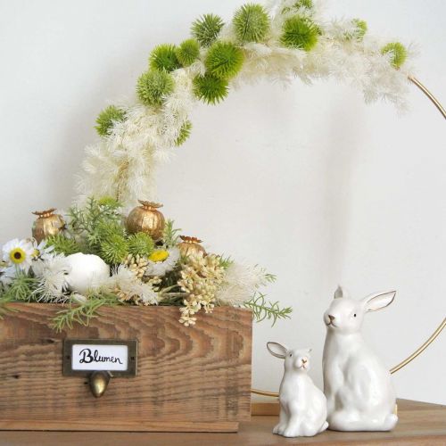 Artículo Conejito de Pascua de cerámica, decoración de Pascua, conejo de Pascua blanco y dorado, 7,5 cm de alto, 4 unidades