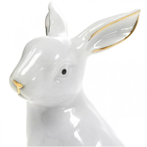 Artículo Conejito de Pascua de cerámica, decoración de Pascua, conejo de Pascua blanco y dorado, 7,5 cm de alto, 4 unidades