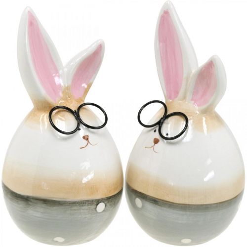 Conejitos de Pascua de cerámica con vasos, pareja de conejitos de decoración de Pascua H19cm 2pcs