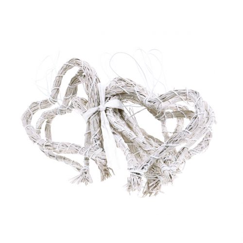 Artículo Bast corazón para colgar blanco 10cm 12pcs