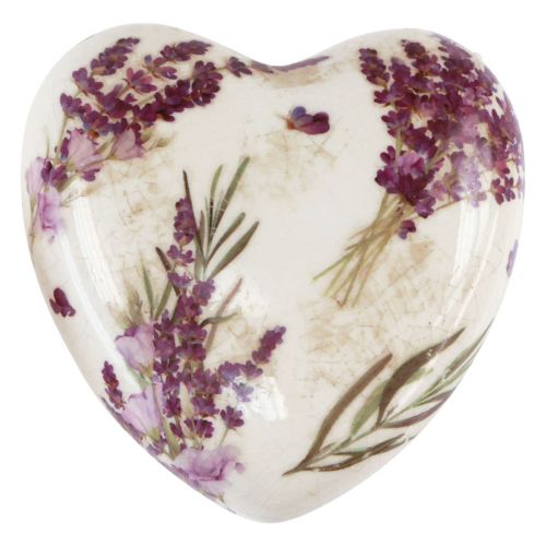 Decoración de corazón decoración cerámica lavanda gres vintage 10,5 cm