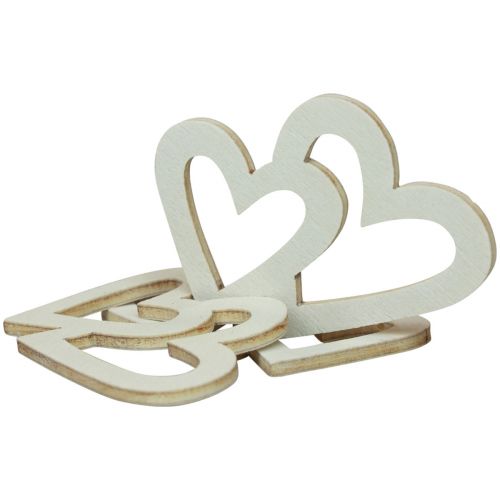 Artículo Decoración de corazones decoración dispersa corazones dobles decoración de madera crema 4,5 cm 48 piezas