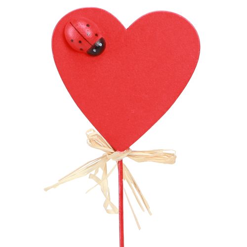 Plug corazón madera corazones decorativos rojos con mariquitas 6cm 16uds