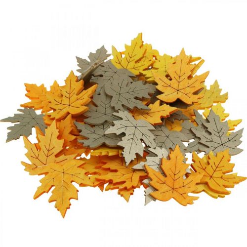 Artículo Decoración dispersa otoño, hojas de arce, hojas de otoño doradas, naranjas, amarillas 4cm 72 piezas