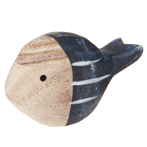 Artículo Decoración de mesa marítima de pescado de madera natural azul blanco 8-9cm 8 piezas