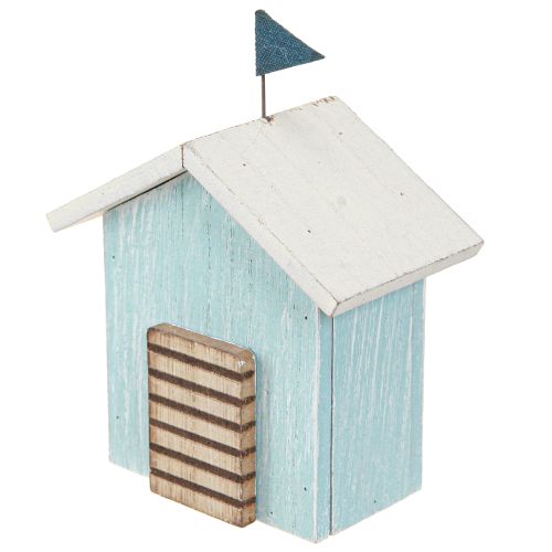 Artículo Casa de madera decoración de casa de playa azul natural H9,5cm 3 piezas