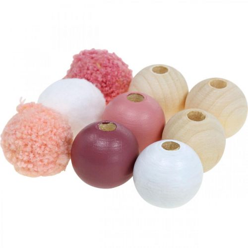 Abalorios de madera bolas de madera para manualidades rosa  clasificadas Ø3cm 36pcs-06745