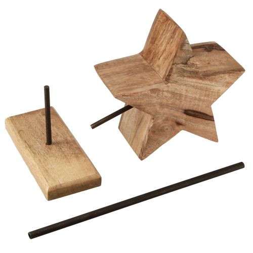 Artículo Estrella de madera natural con base de varilla decoración estrella 20x9,5x50cm