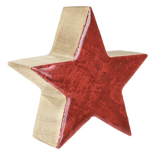 Estrella de madera estrella roja natural decoración de mesa de madera de mango Ø10cm 3 piezas