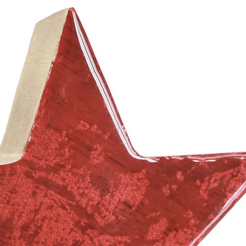 Artículo Estrella de madera estrella roja natural decoración de mesa de madera de mango Ø10cm 3 piezas