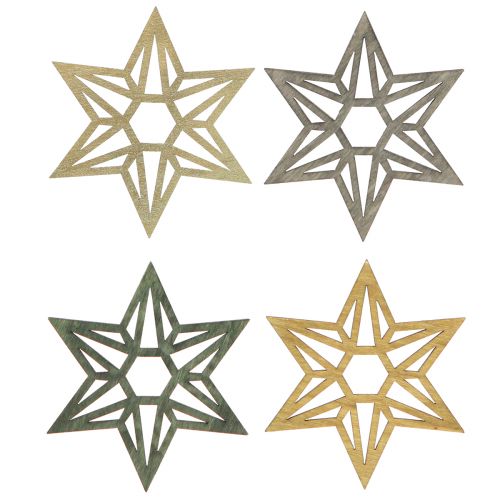 Floristik24 Estrellas de madera decoración navideña decoración de madera estrellas verde 8cm 16 piezas