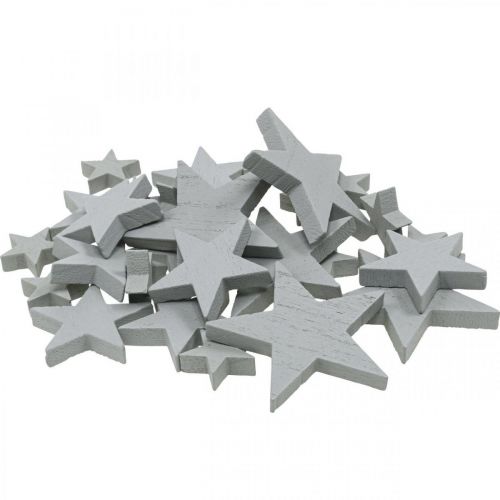 Artículo Decoración de estrellas de madera decoración dispersa Navidad gris 3/5/7cm 29 piezas