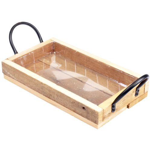 Artículo Bandeja de madera con asas bandeja decorativa negro natural 30×17×5cm