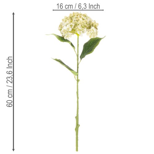 Artículo Flor de hortensia artificial con tallo largo y hojas, 60 cm.