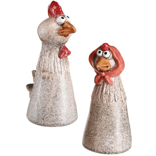 Pollos decorativos de cerámica Gallo y gallina de Pascua Al. 20/22 cm 2 piezas