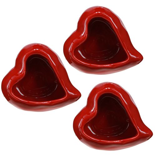 Cuenco decorativo de cerámica corazón rojo brillante 11,5×10×5,5cm 3 piezas