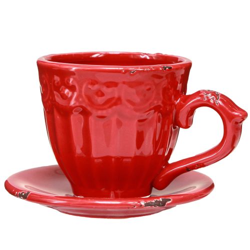 Artículo Portavelas de cerámica taza roja para velas de palo 13×11×8cm 3uds