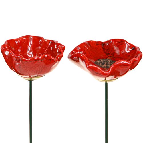 Flores de cerámica amapola flor decorativa plug rojo 6,5cm 4 piezas