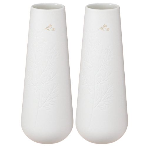 Artículo Jarrón de cerámica en oro blanco decoración pájaro Ø6,5cm H19cm 2 piezas