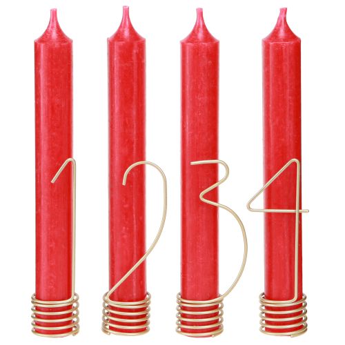 Artículo Adorno de velas con números del Adviento del 1 al 4, metal dorado mate, 10 cm de alto, 4 unidades
