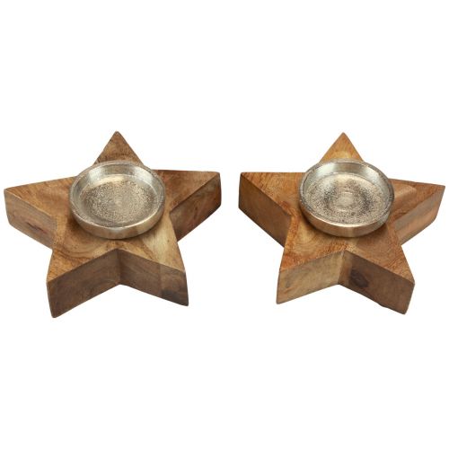 Floristik24 Portavelas portavelas de madera estrella 15x15x5cm 2uds