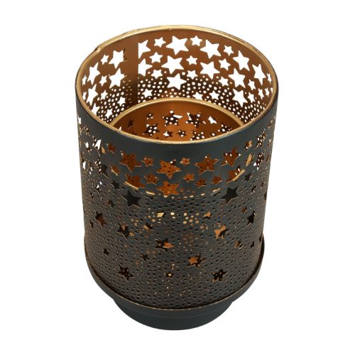Artículo Portavelas de metal negro/estrellas doradas Al. 13,5 cm/19 cm, juego de 2