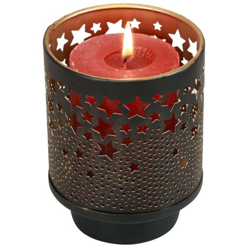 Artículo Portavelas de metal negro/estrellas doradas Al. 13,5 cm/19 cm, juego de 2