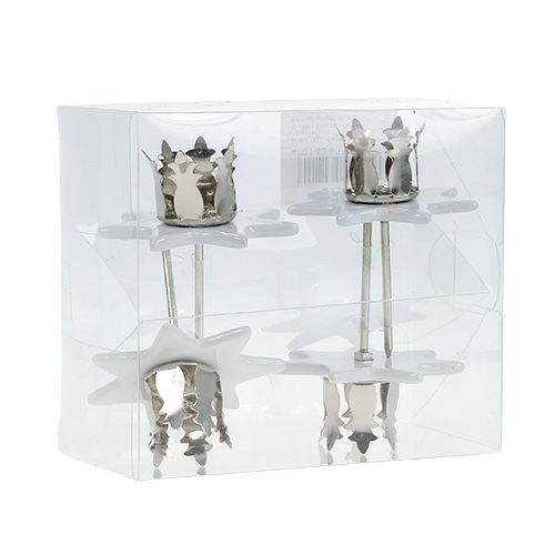 Artículo Candelabro estrella blanco-plata Ø6cm 4pcs