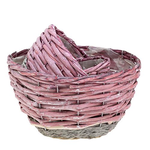 Artículo Cesta redonda set de 3 Ø14cm - 24cm rosa, natural