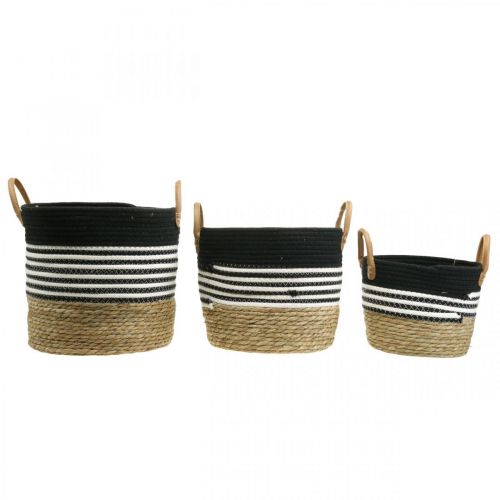 Artículo Cesta con asa, ayudante de pedidos, cesta para plantas, utensilio blanco y negro, natural Ø32/28/23cm H30/25/19cm juego de 3