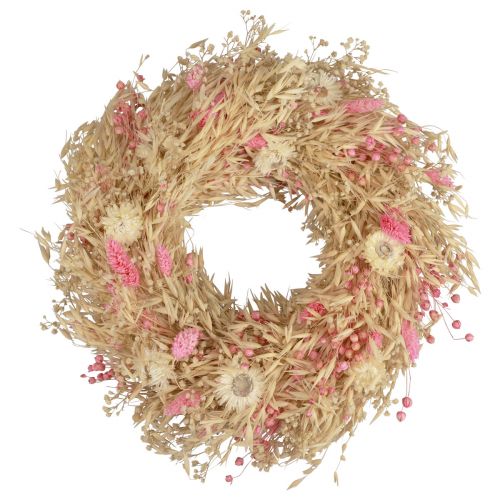 Floristik24 Corona decorativa corona de avena corona natural flores de paja rosa Ø29cm