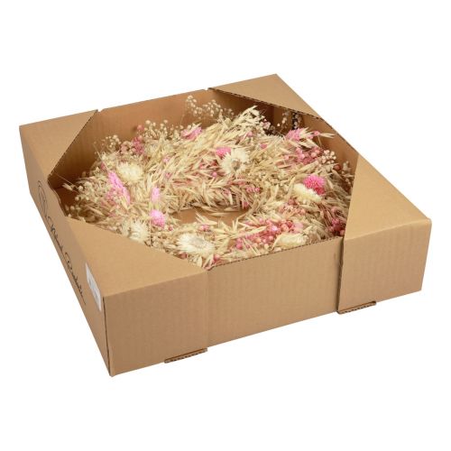 Artículo Corona decorativa corona de avena corona natural flores de paja rosa Ø29cm