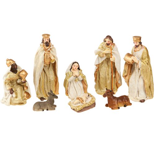 Belén set 8 figuras oro crema pintado a mano 6-12,5cm