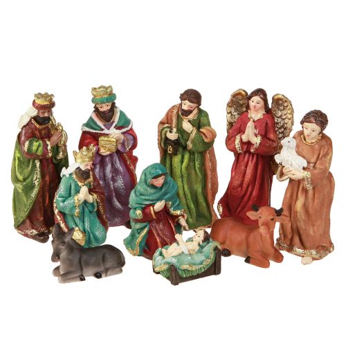 Set figuras de belén poliresina pintadas a mano 5,5-12cm 10uds