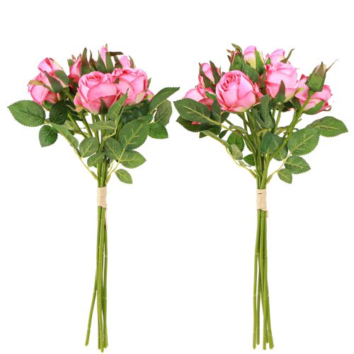 Artículo Rosas artificiales en ramo de flores artificiales rosa 36 cm 6 piezas × 2 volúmenes