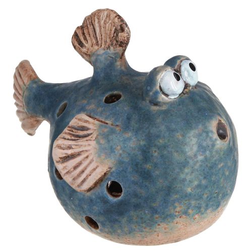 Pez globo para candelita pez decorativo de cerámica azul 15cm 2ud