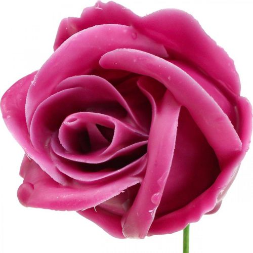 Artículo Rosas artificiales rosas de cera fucsia rosas decorativas cera Ø6cm 18 piezas