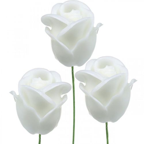 Floristik24 Rosas artificiales rosas de cera blanca rosas decorativas cera Ø6cm 18 piezas