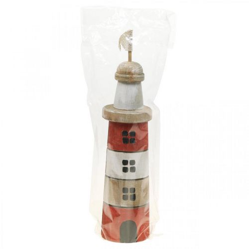 Artículo Faro de madera decoración marítima de madera rojo blanco Al. 30,5 cm