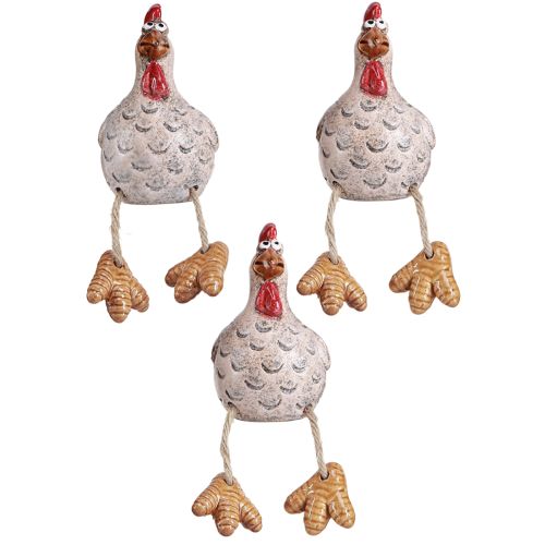 Artículo Taburete con borde decorativo de cerámica divertido pollo Pascua 9,5 cm 3 piezas